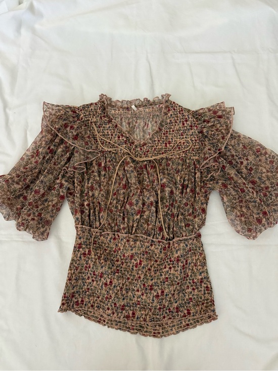 Free People Tops - Free People Floral Smocked Peasant Blouse in Brown and Red
